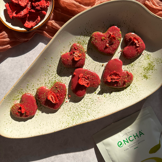 Valentine’s Self-Care Treat: Heart-Shaped Matcha Cookies with Hibiscus Icing