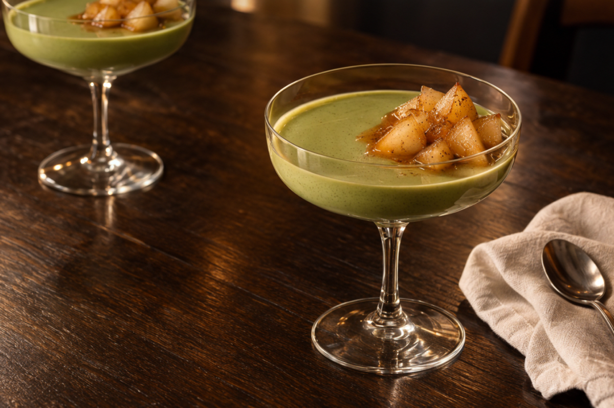 Matcha Panna Cotta With Spiced Pear, a Dessert Day Original