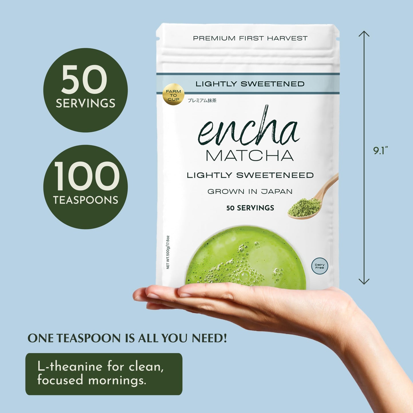 Encha Matcha Latte Powder Sweetened - Lightly Sweet Matcha Powder