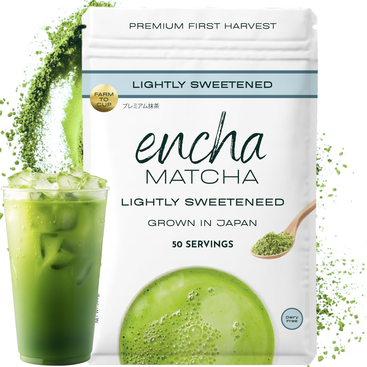 Encha Matcha Latte Powder Sweetened - Lightly Sweet Matcha Powder